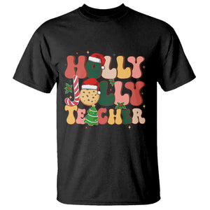 Groovy Holly Jolly Teacher Christmas Retro Xmas T Shirt TS02 Black Printyourwear