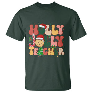 Groovy Holly Jolly Teacher Christmas Retro Xmas T Shirt TS02 Dark Forest Green Printyourwear