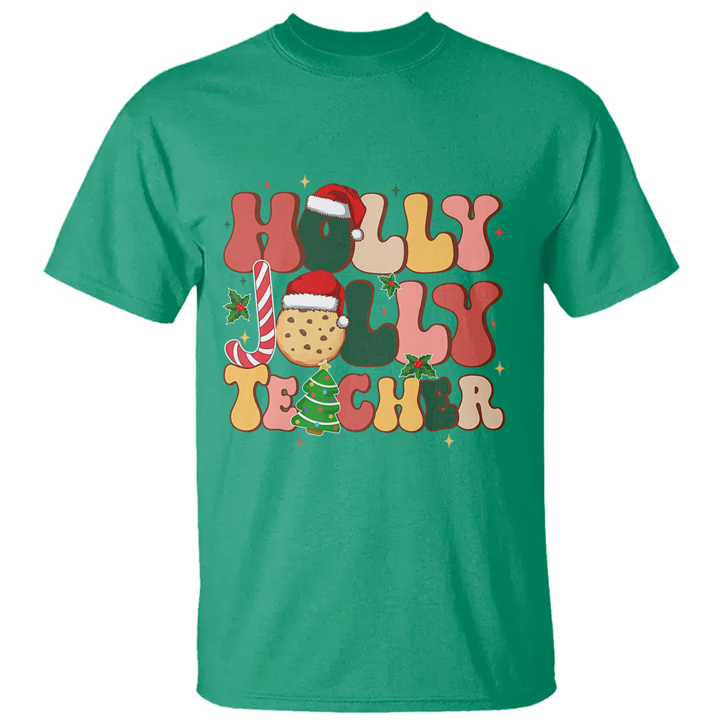 Groovy Holly Jolly Teacher Christmas Retro Xmas T Shirt TS02 Irish Green Printyourwear
