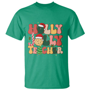 Groovy Holly Jolly Teacher Christmas Retro Xmas T Shirt TS02 Irish Green Printyourwear