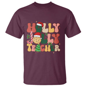 Groovy Holly Jolly Teacher Christmas Retro Xmas T Shirt TS02 Maroon Printyourwear