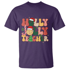 Groovy Holly Jolly Teacher Christmas Retro Xmas T Shirt TS02 Purple Printyourwear