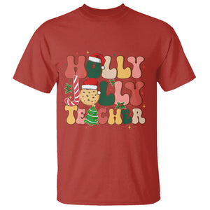 Groovy Holly Jolly Teacher Christmas Retro Xmas T Shirt TS02 Red Printyourwear