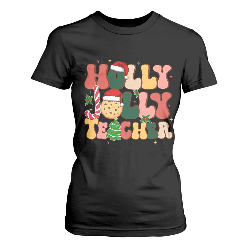Groovy Holly Jolly Teacher Christmas Retro Xmas T Shirt For Women TS02 Black Print Your Wear
