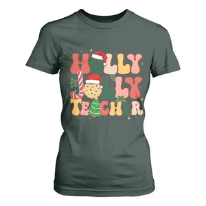 Groovy Holly Jolly Teacher Christmas Retro Xmas T Shirt For Women TS02 Dark Forest Green Print Your Wear