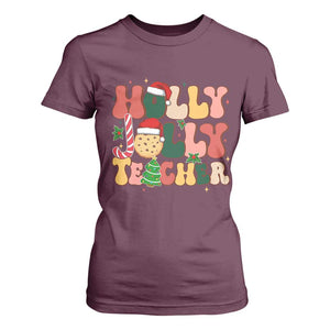Groovy Holly Jolly Teacher Christmas Retro Xmas T Shirt For Women TS02 Maroon Print Your Wear