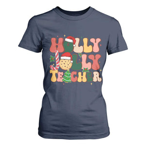 Groovy Holly Jolly Teacher Christmas Retro Xmas T Shirt For Women TS02 Navy Print Your Wear