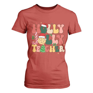 Groovy Holly Jolly Teacher Christmas Retro Xmas T Shirt For Women TS02 Red Print Your Wear