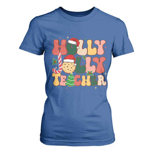 Groovy Holly Jolly Teacher Christmas Retro Xmas T Shirt For Women TS02 Royal Blue Print Your Wear