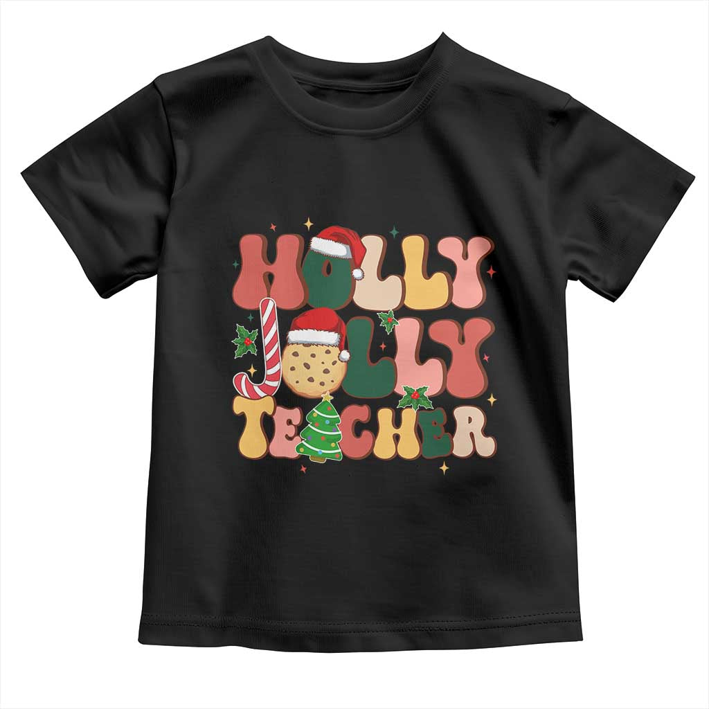 Groovy Holly Jolly Teacher Christmas Retro Xmas Toddler T Shirt TS02 Black Print Your Wear