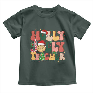 Groovy Holly Jolly Teacher Christmas Retro Xmas Toddler T Shirt TS02 Dark Forest Green Print Your Wear