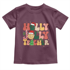 Groovy Holly Jolly Teacher Christmas Retro Xmas Toddler T Shirt TS02 Maroon Print Your Wear