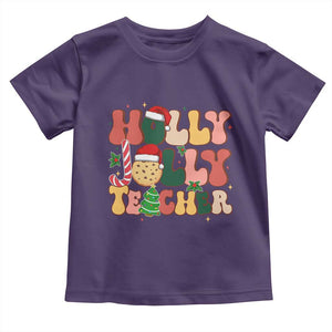Groovy Holly Jolly Teacher Christmas Retro Xmas Toddler T Shirt TS02 Purple Print Your Wear