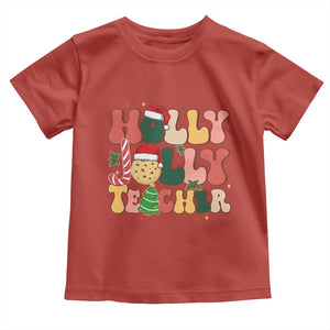 Groovy Holly Jolly Teacher Christmas Retro Xmas Toddler T Shirt TS02 Red Print Your Wear