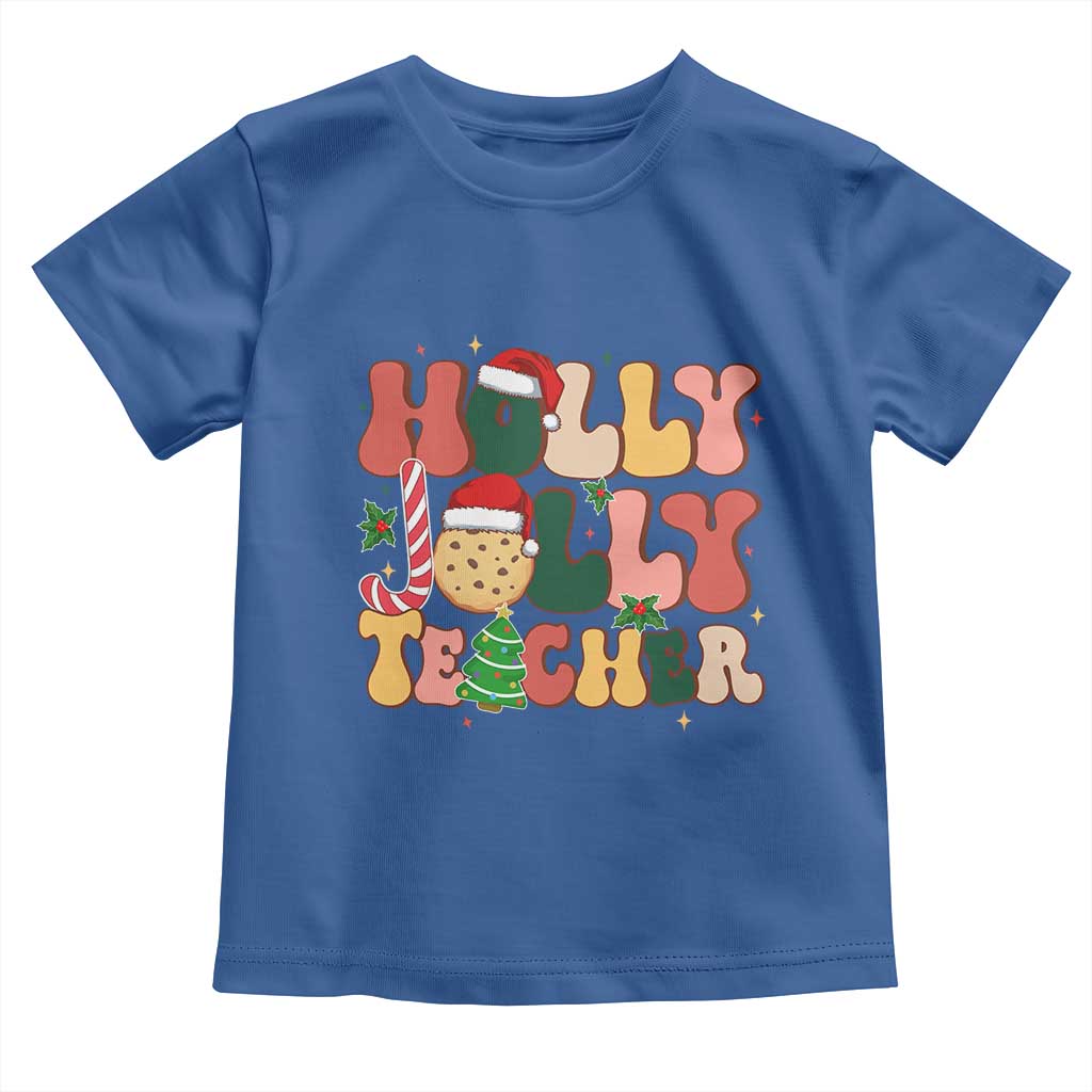 Groovy Holly Jolly Teacher Christmas Retro Xmas Toddler T Shirt TS02 Royal Blue Print Your Wear