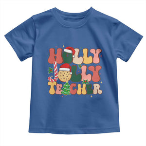 Groovy Holly Jolly Teacher Christmas Retro Xmas Toddler T Shirt TS02 Royal Blue Print Your Wear