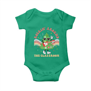 Teacher Christmas Baby Onesie Rockin' Around The Classroom Groovy Xmas Tree TS02 Irish Green Print Your Wear