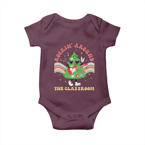 Teacher Christmas Baby Onesie Rockin' Around The Classroom Groovy Xmas Tree TS02 Maroon Print Your Wear
