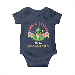 Teacher Christmas Baby Onesie Rockin' Around The Classroom Groovy Xmas Tree TS02 Navy Print Your Wear