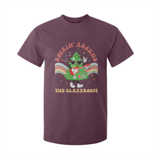 Teacher Christmas T Shirt For Kid Rockin' Around The Classroom Groovy Xmas Tree TS02 Maroon Print Your Wear