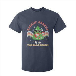 Teacher Christmas T Shirt For Kid Rockin' Around The Classroom Groovy Xmas Tree TS02 Navy Print Your Wear