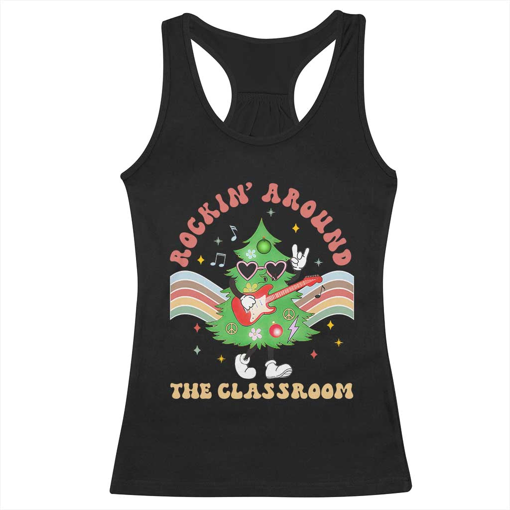 Teacher Christmas Racerback Tank Top Rockin' Around The Classroom Groovy Xmas Tree TS02 Black Print Your Wear