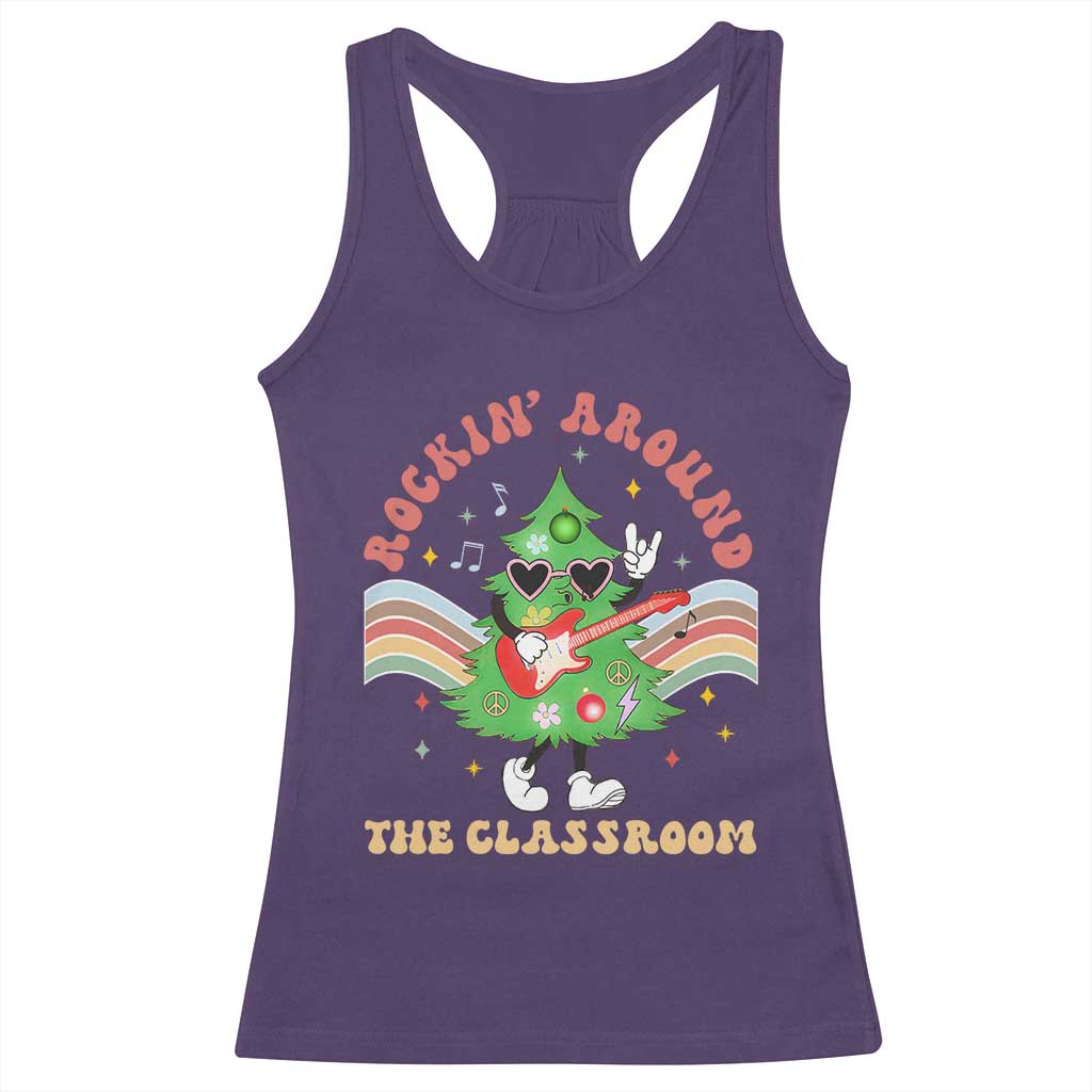Teacher Christmas Racerback Tank Top Rockin' Around The Classroom Groovy Xmas Tree TS02 Purple Print Your Wear