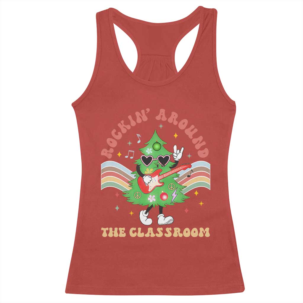 Teacher Christmas Racerback Tank Top Rockin' Around The Classroom Groovy Xmas Tree TS02 Red Print Your Wear