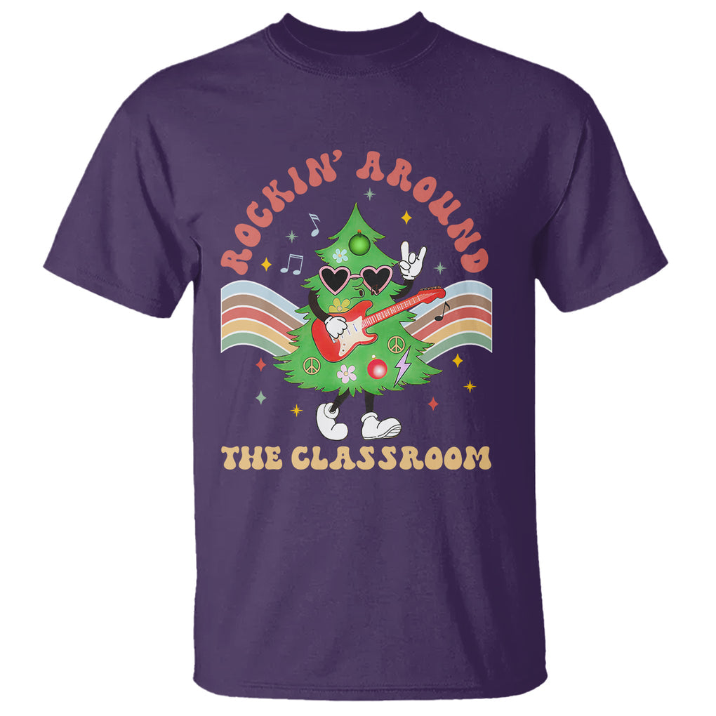 Teacher Christmas T Shirt Rockin' Around The Classroom Groovy Xmas Tree TS02 Purple Printyourwear