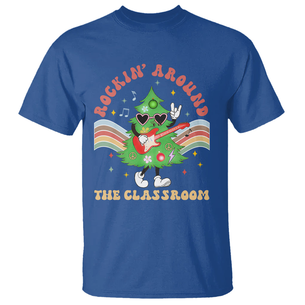 Teacher Christmas T Shirt Rockin' Around The Classroom Groovy Xmas Tree TS02 Royal Blue Printyourwear