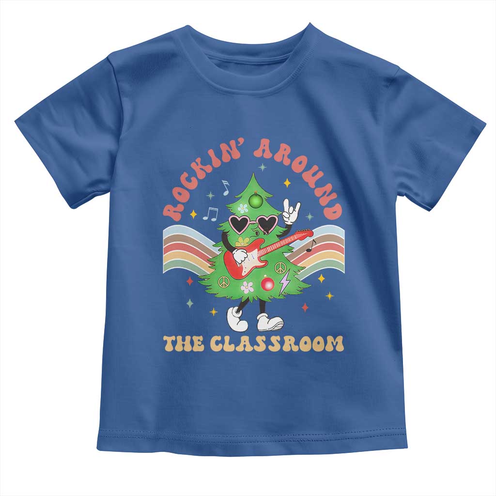 Teacher Christmas Toddler T Shirt Rockin' Around The Classroom Groovy Xmas Tree TS02 Royal Blue Print Your Wear