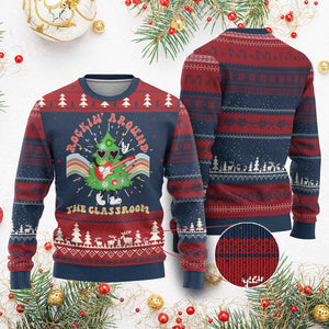 Teacher Christmas Ugly Christmas Sweater Rockin' Around The Classroom Groovy Xmas Tree TS02 Burgundy Print Your Wear