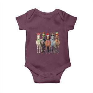 Funny Christmas Horse Baby Onesie Xmas Light Reindeer Horses Crew with Santa Hat TS02 Maroon Print Your Wear