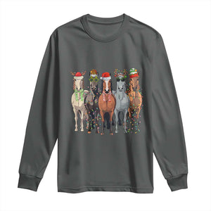 Funny Christmas Horse Long Sleeve Shirt Xmas Light Reindeer Horses Crew with Santa Hat TS02 Dark Heather Print Your Wear