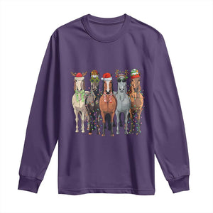 Funny Christmas Horse Long Sleeve Shirt Xmas Light Reindeer Horses Crew with Santa Hat TS02 Purple Print Your Wear