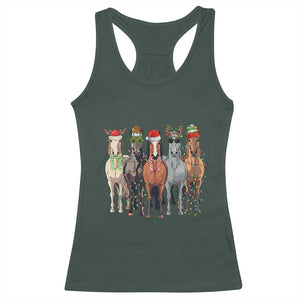 Funny Christmas Horse Racerback Tank Top Xmas Light Reindeer Horses Crew with Santa Hat TS02 Dark Forest Green Print Your Wear