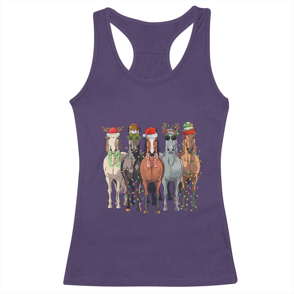 Funny Christmas Horse Racerback Tank Top Xmas Light Reindeer Horses Crew with Santa Hat TS02 Purple Print Your Wear