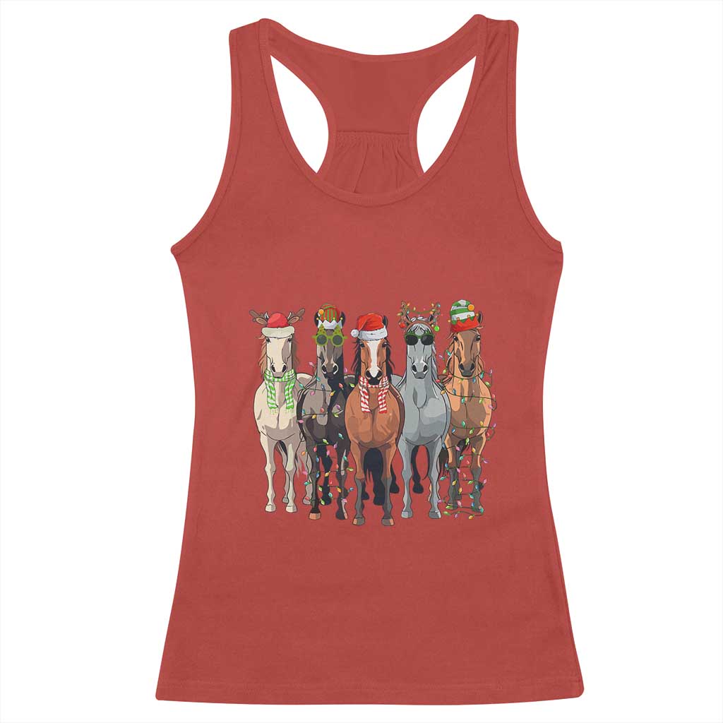 Funny Christmas Horse Racerback Tank Top Xmas Light Reindeer Horses Crew with Santa Hat TS02 Red Print Your Wear