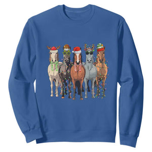 Funny Christmas Horse Sweatshirt Xmas Light Reindeer Horses Crew with Santa Hat TS02 Royal Blue Print Your Wear