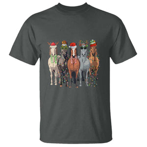 Funny Christmas Horse T Shirt Xmas Light Reindeer Horses Crew with Santa Hat TS02 Dark Heather Print Your Wear
