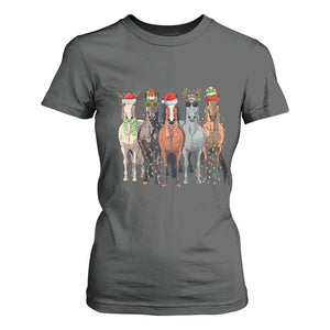 Funny Christmas Horse T Shirt For Women Xmas Light Reindeer Horses Crew with Santa Hat TS02 Dark Heather Print Your Wear