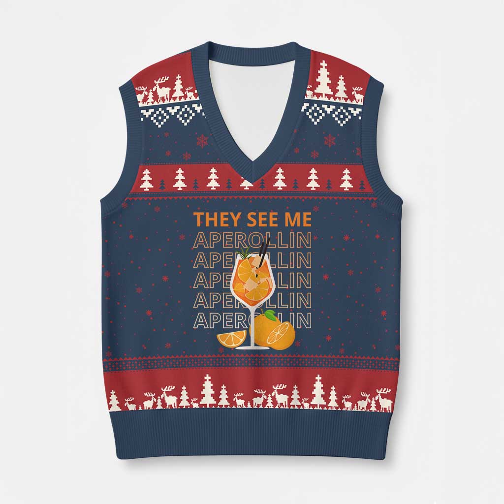 Aperol Spritz V-Neck Knit Sweater Vest They See Me Aperollin Summer Cocktail Sprizz TS02 Navy Red Print Your Wear