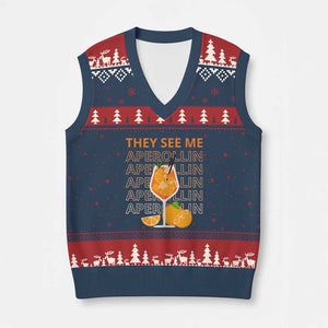Aperol Spritz V-Neck Knit Sweater Vest They See Me Aperollin Summer Cocktail Sprizz TS02 Navy Red Print Your Wear