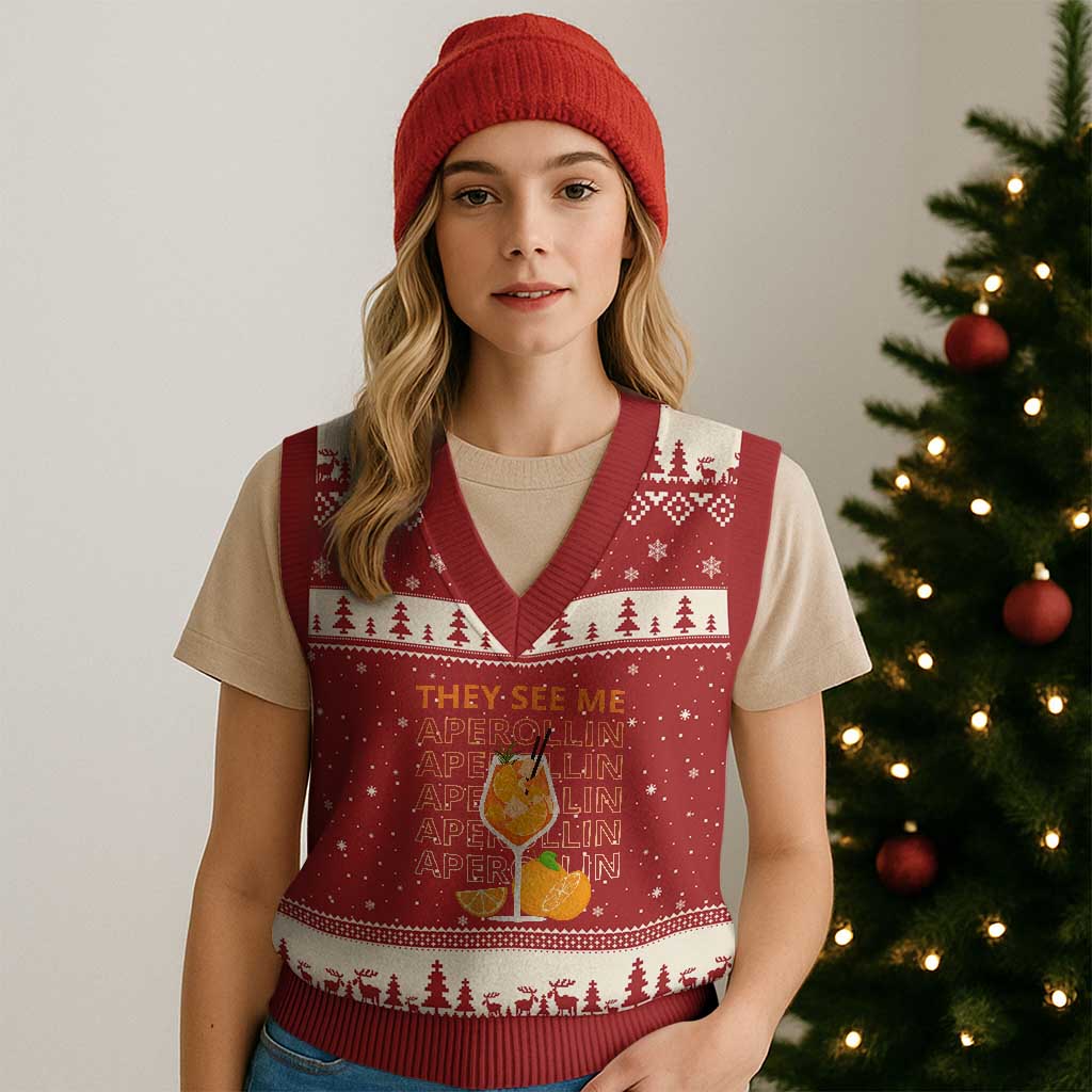 Aperol Spritz V-Neck Knit Sweater Vest They See Me Aperollin Summer Cocktail Sprizz TS02 Red Beige Print Your Wear