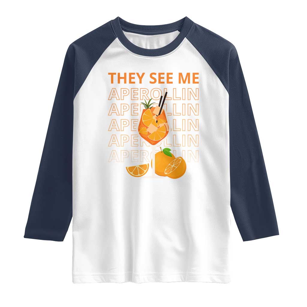 Aperol Spritz Raglan Shirt They See Me Aperollin Summer Cocktail Sprizz TS02 White Navy Print Your Wear