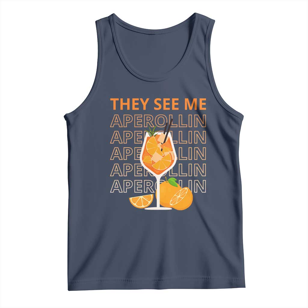 Aperol Spritz Tank Top They See Me Aperollin Summer Cocktail Sprizz TS02 Navy Print Your Wear