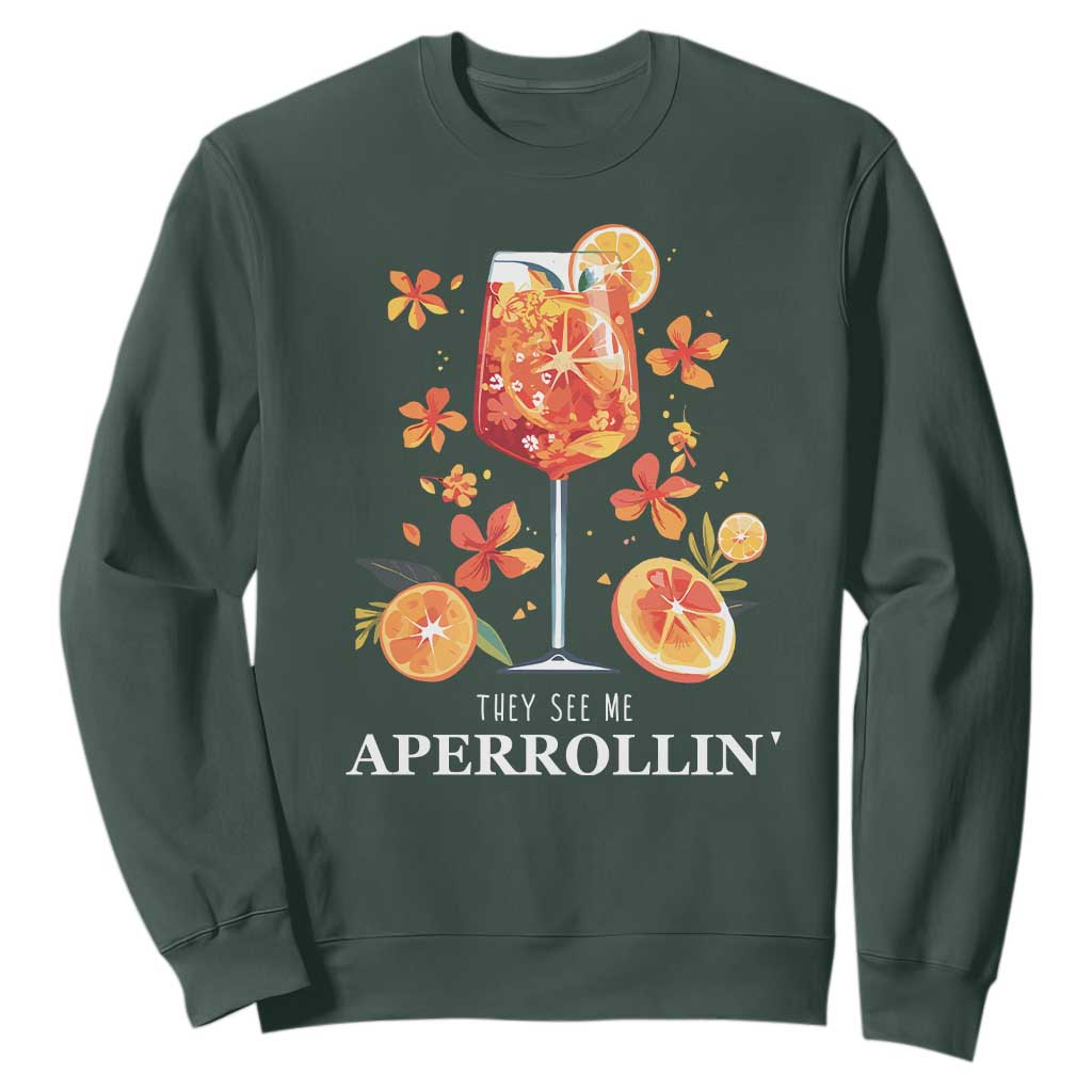 Aperol Spritz Sweatshirt They See Me Aperrollin Summer Cocktail TS02 Dark Forest Green Print Your Wear