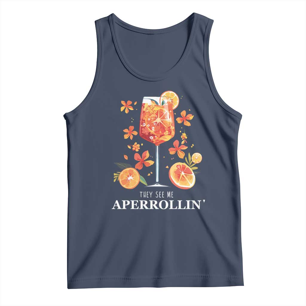 Aperol Spritz Tank Top They See Me Aperrollin Summer Cocktail TS02 Navy Print Your Wear