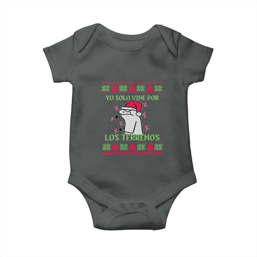 Funny Spanish Ugly Christmas Baby Onesie Yo Solo Vine Por Los Terrenos I'm Just Here For Feliz Navidad Mexican TS02 Dark Heather Print Your Wear