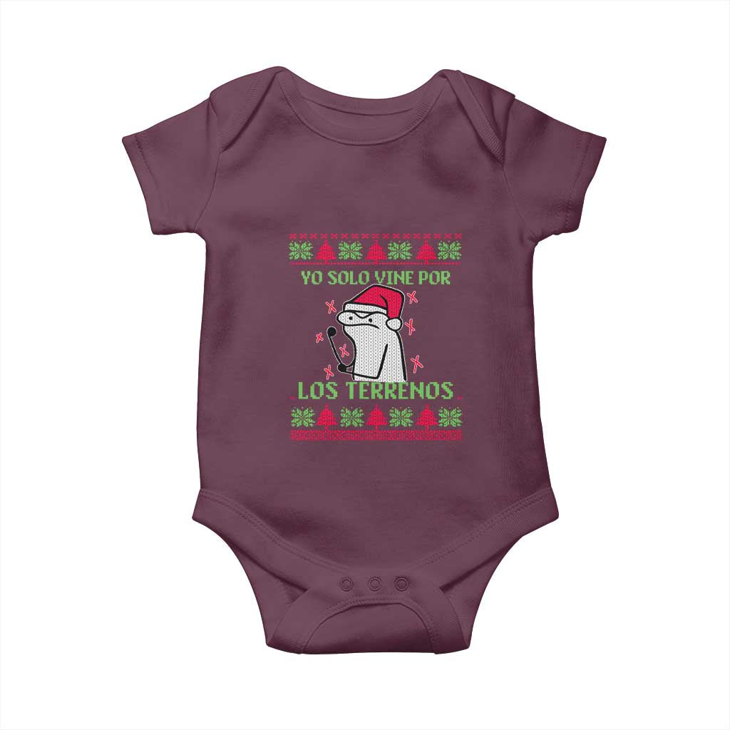 Funny Spanish Ugly Christmas Baby Onesie Yo Solo Vine Por Los Terrenos I'm Just Here For Feliz Navidad Mexican TS02 Maroon Print Your Wear